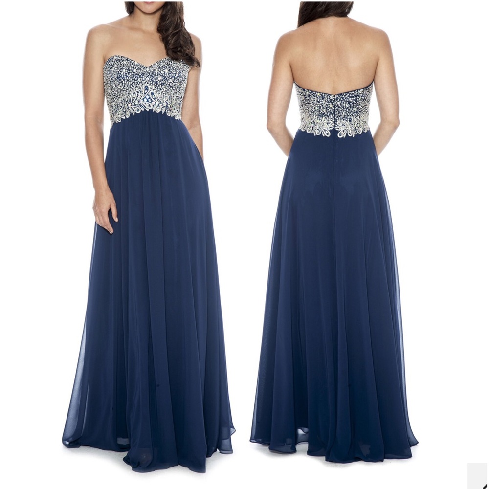 Decode 1.8 Women's Navy Strapless Sweetheart Beaded Bust Maxi Dress 12